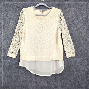 Roz & Ali Sweater M Embroidered Open Back Chiffon‎ Layered Coastal Festival Boho